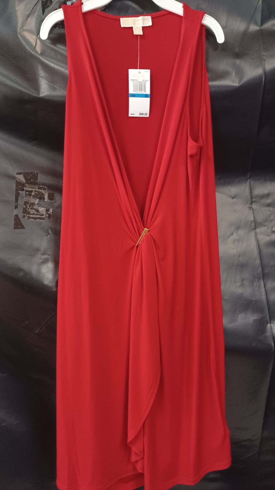 Michael Kors Red Blaze Draped Surplice Stretch Jersey Dress XL NEW
