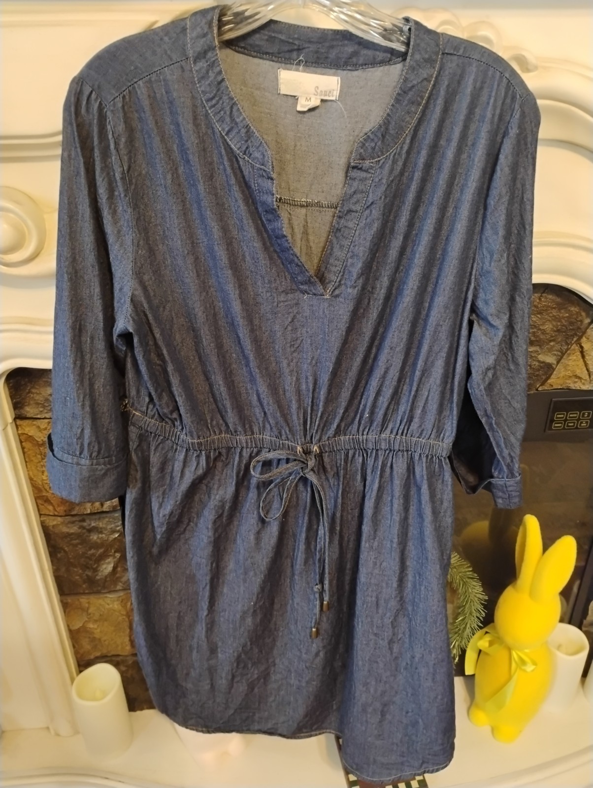 Sauci Vintage Dark Denim Dress With Tie Waist