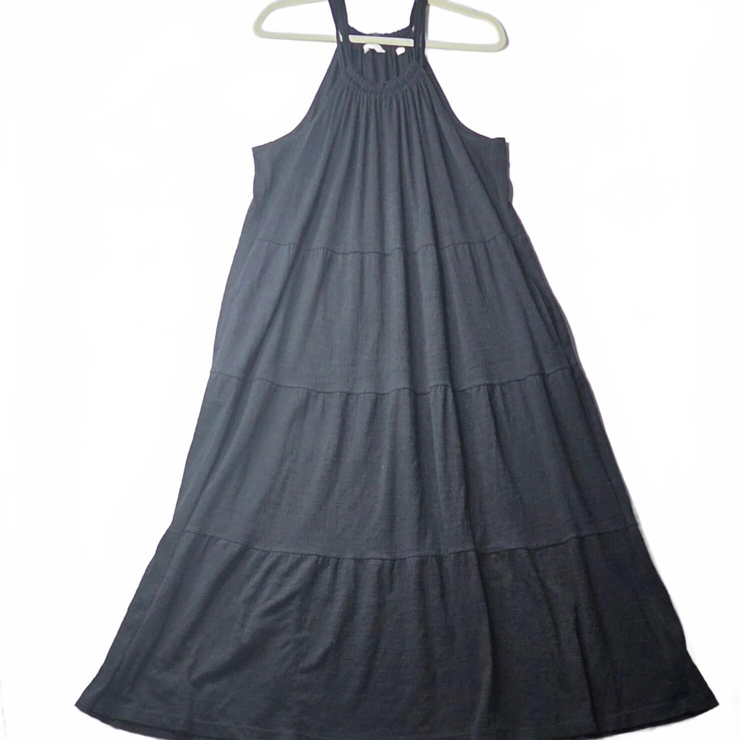 Max Studio Plus Black Tiered Halter Maxi Dress Jersey Knit Soft Flowy 1X
