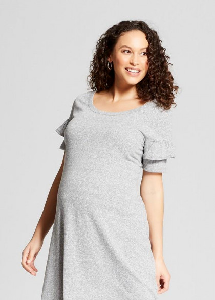 ISABEL MATERNITY by Ingrid & Isabel Knit Ruffle Sleeve T-shirt Dress – Grey NEW!
