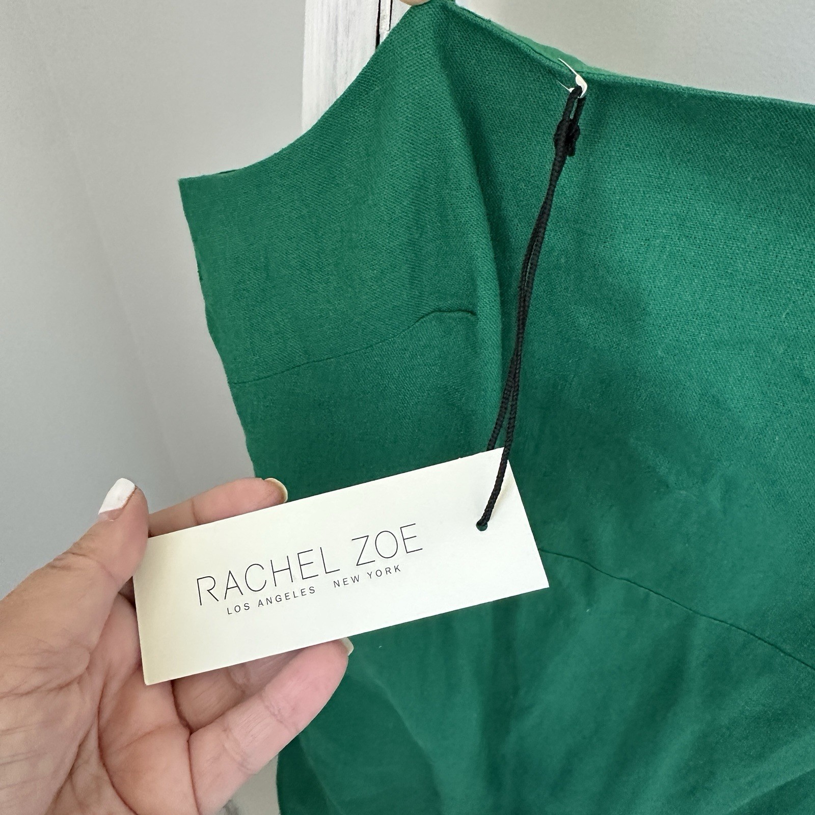 Rachel Zoe Green Solid Square Neck Smocked Lined Slip Midi Dress M