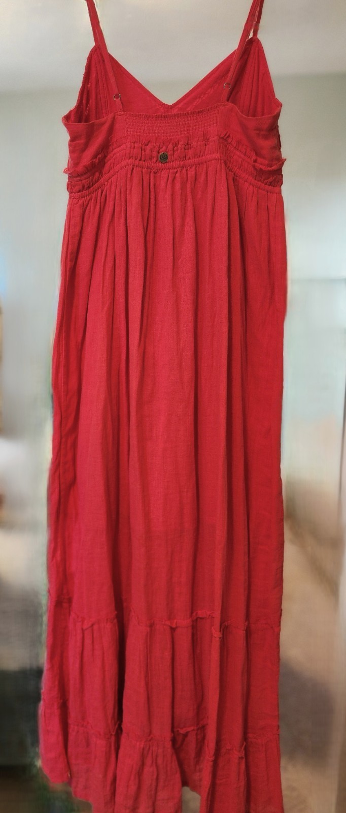 Billabong dusty Red Boho Maxi Dress L 100% Cotton Lined Beach Summer Made India