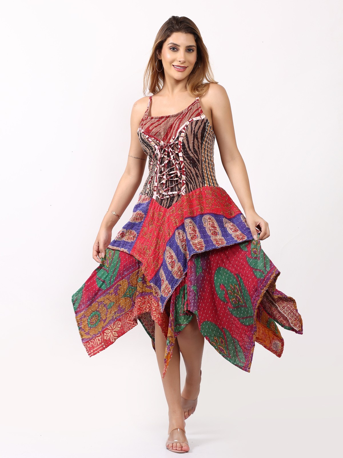 Women Spaghetti strap Patch Fit & Flare handkerchief hem Dress Wholesale Mix Lot