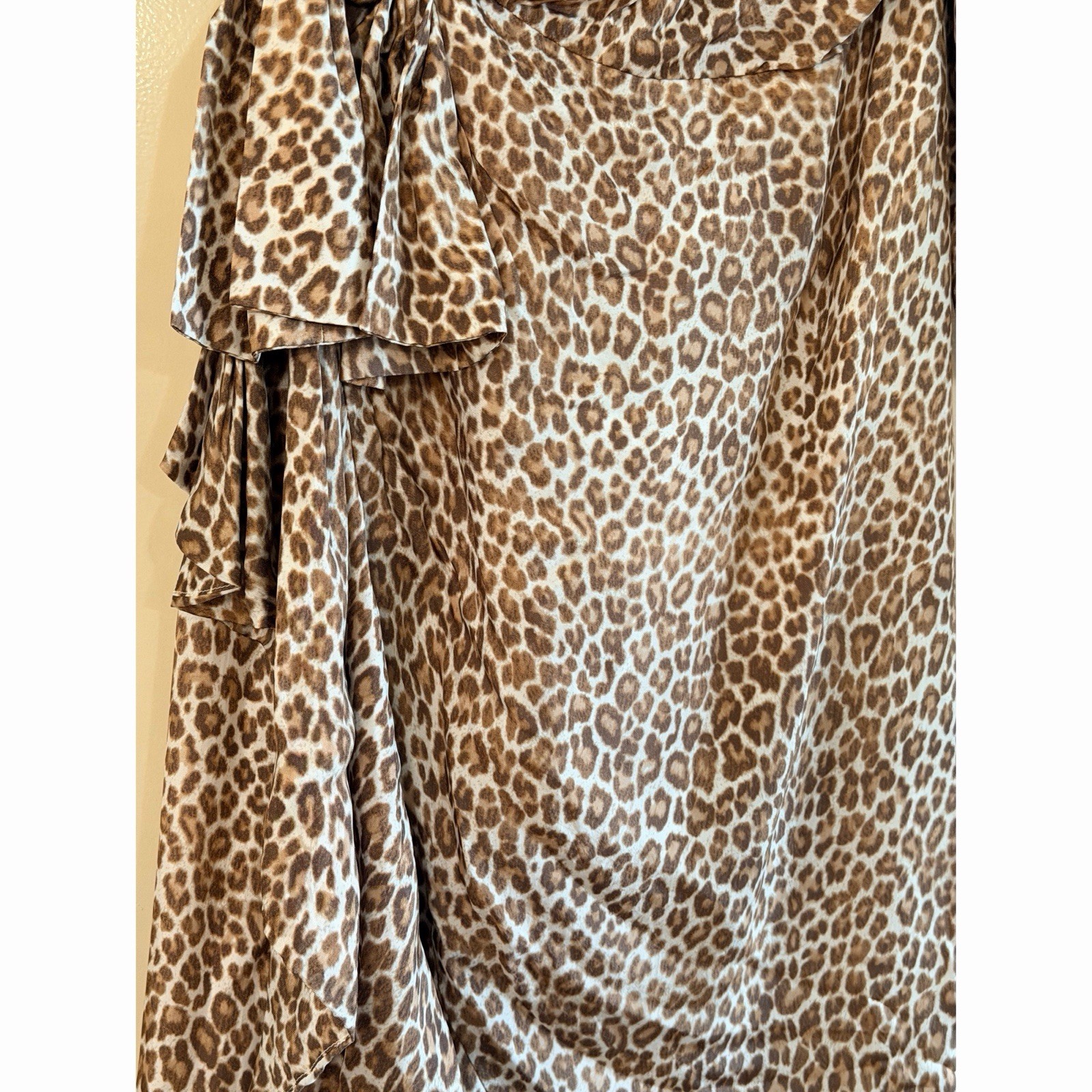 J. Crew Collection Tan Satin Leopard Print One Shoulder Dress, Size 12