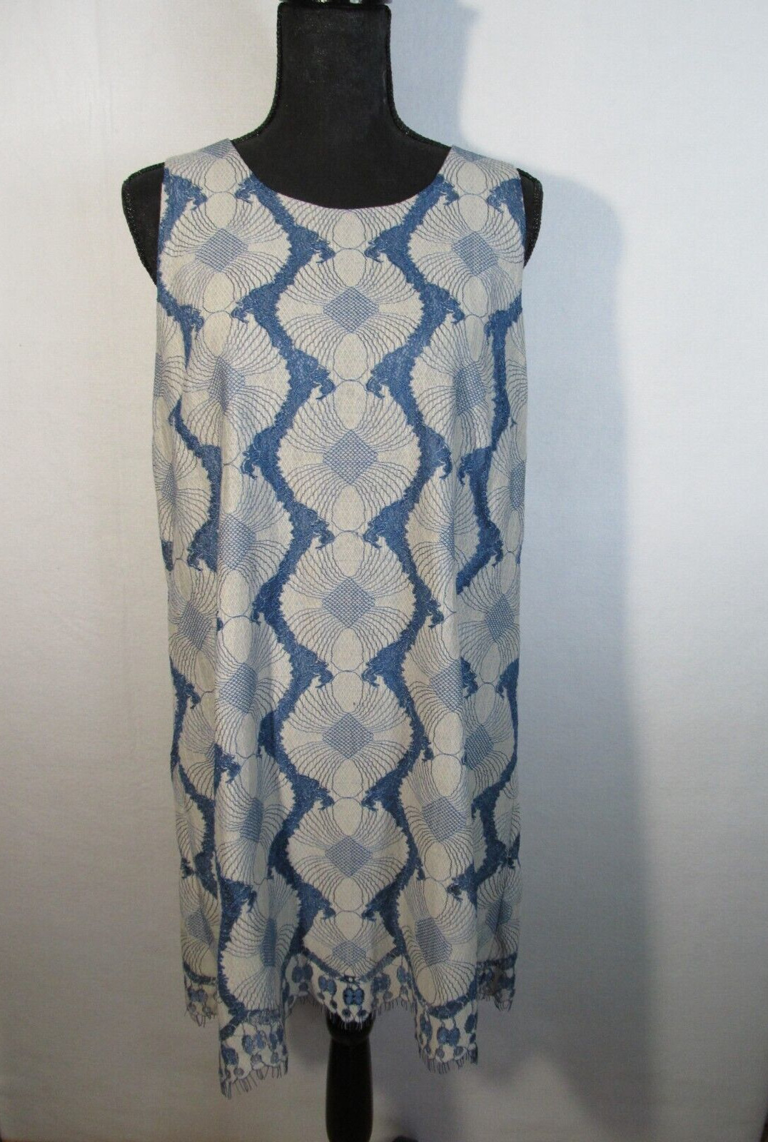 AaKaa Blue and Ivory A-line 60/70’s Corpcore Sz. L Lace insert fabric NWT