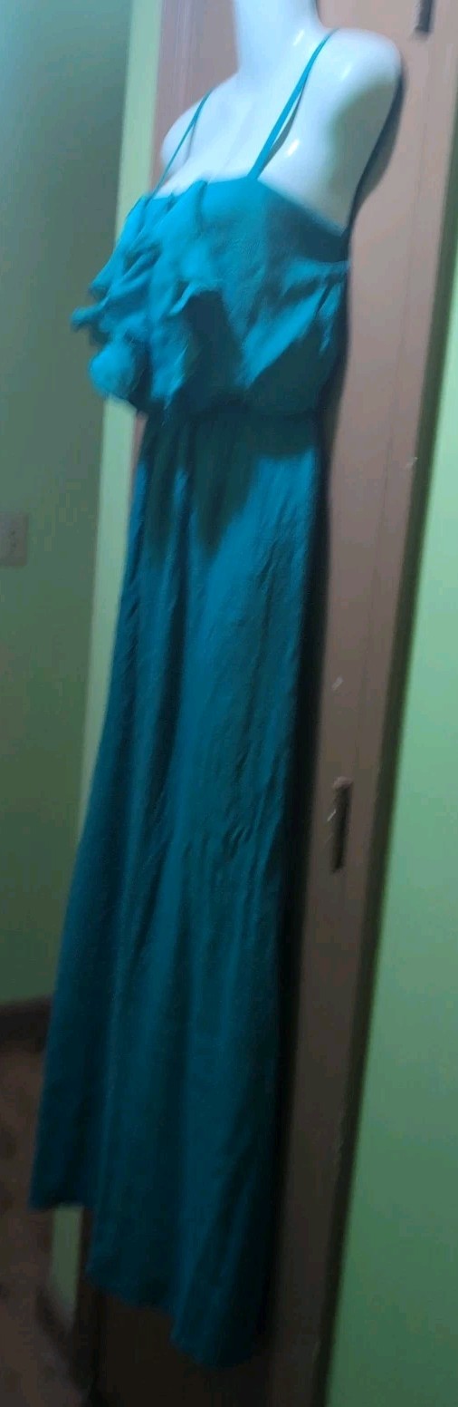IZ Byer: Turquoise, Sleeveless, Ruffled Top, High Waist,Gauze Maxi Dress, Size S