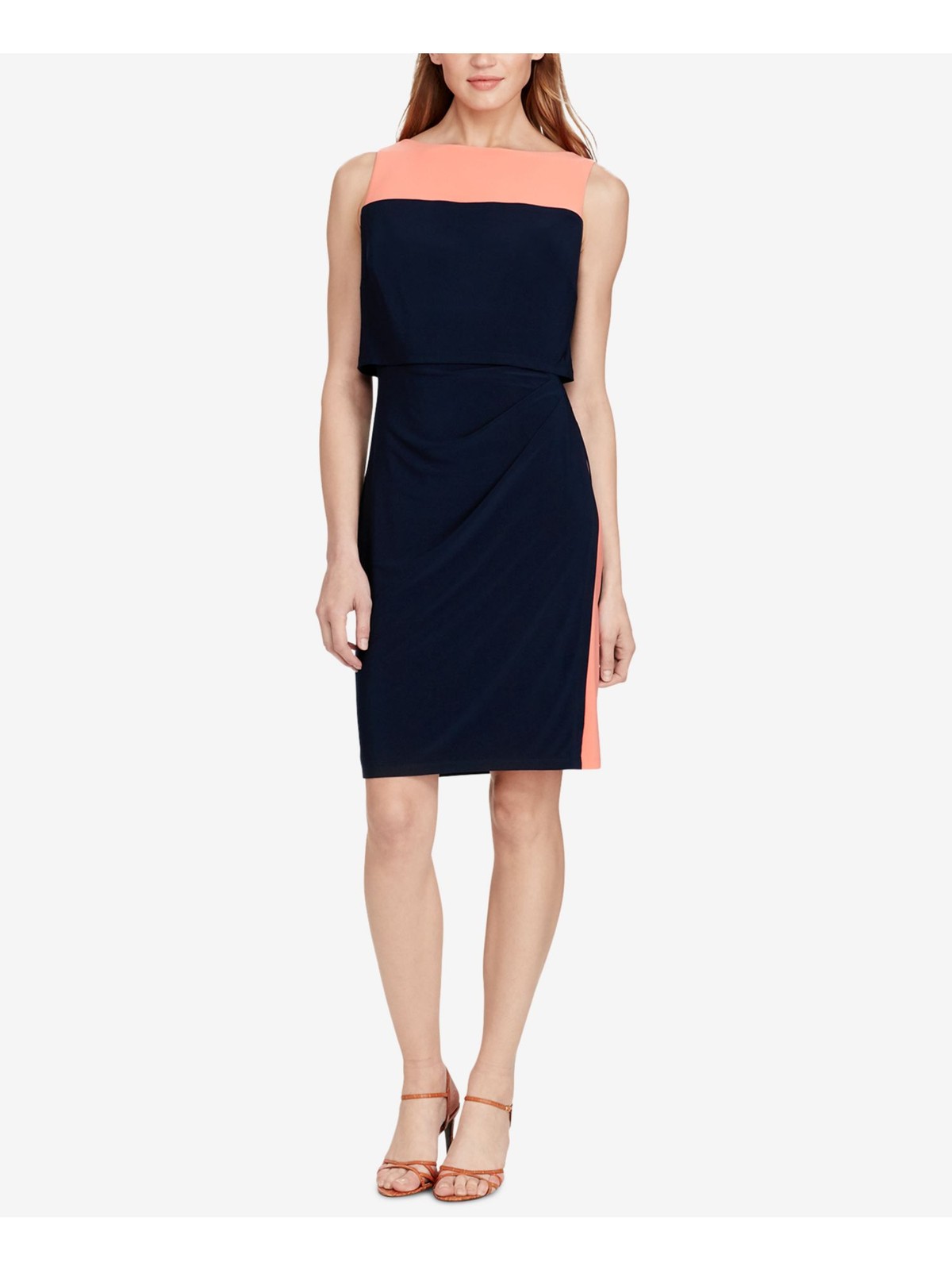 AMERICAN LIVING Womens Navy Pleated Color Block Knee Length Sheath Dress 2
