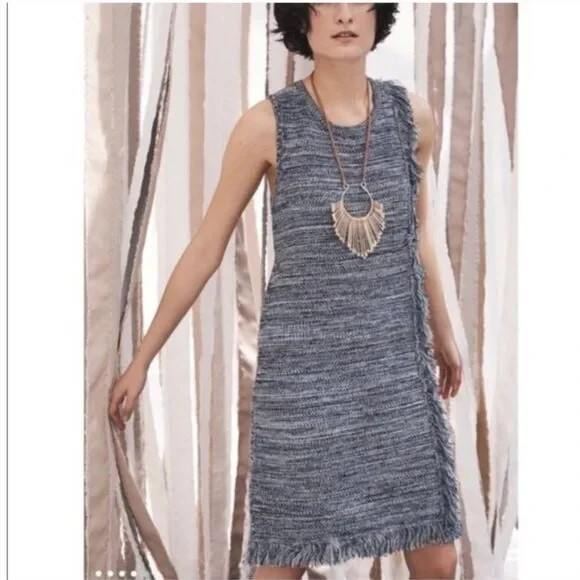 Anthropologie Holding Horses Bohemian Fringe Sleeveless Sweater Dress Blue Small