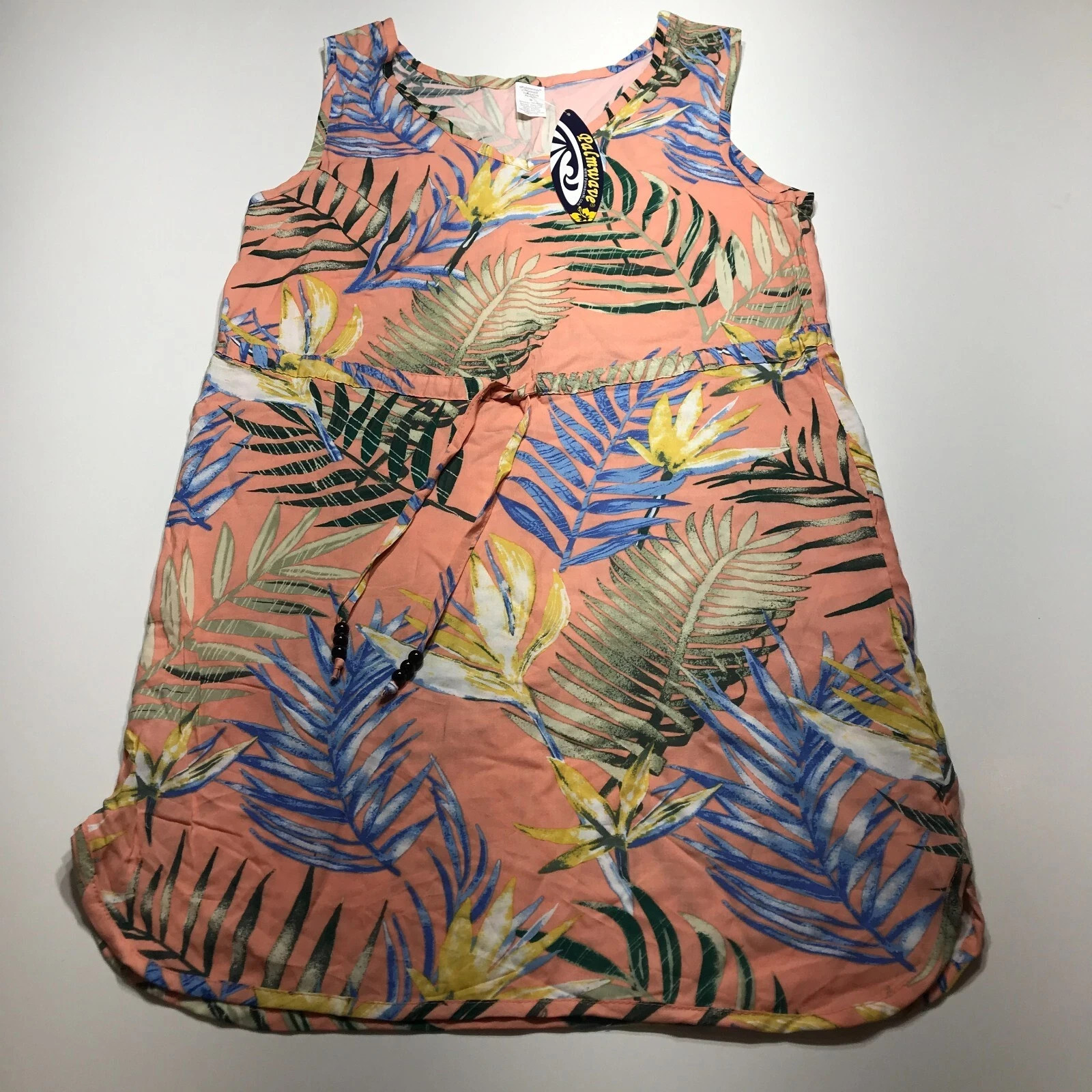 Palmwave Hawaii Dress Swim Cover Up Peach Tropical Leaf Print Lightweight Small