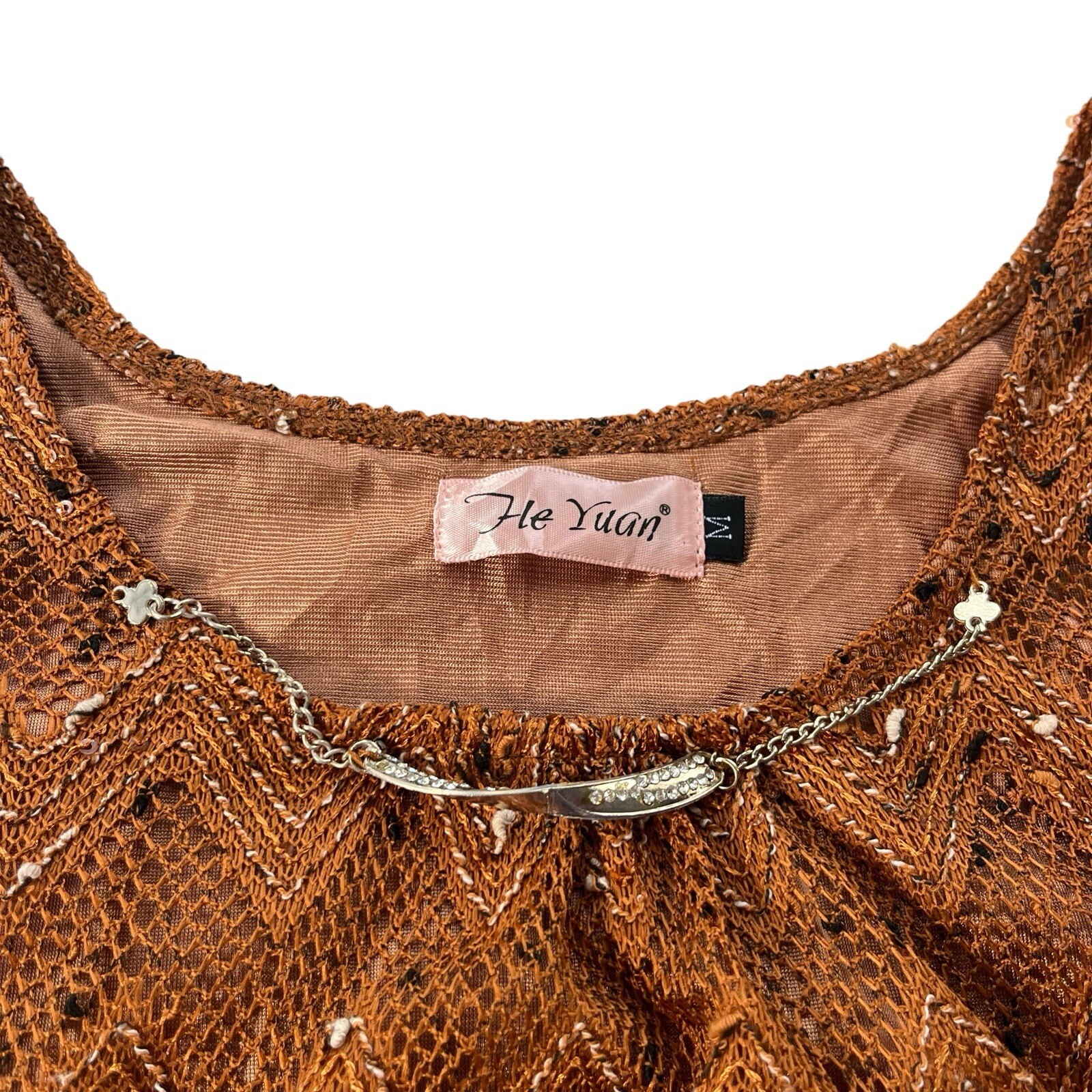 He Juan Womens Medium Brown Teal Sequin Silk Knit Tank Ruffle Layered Mini Dress