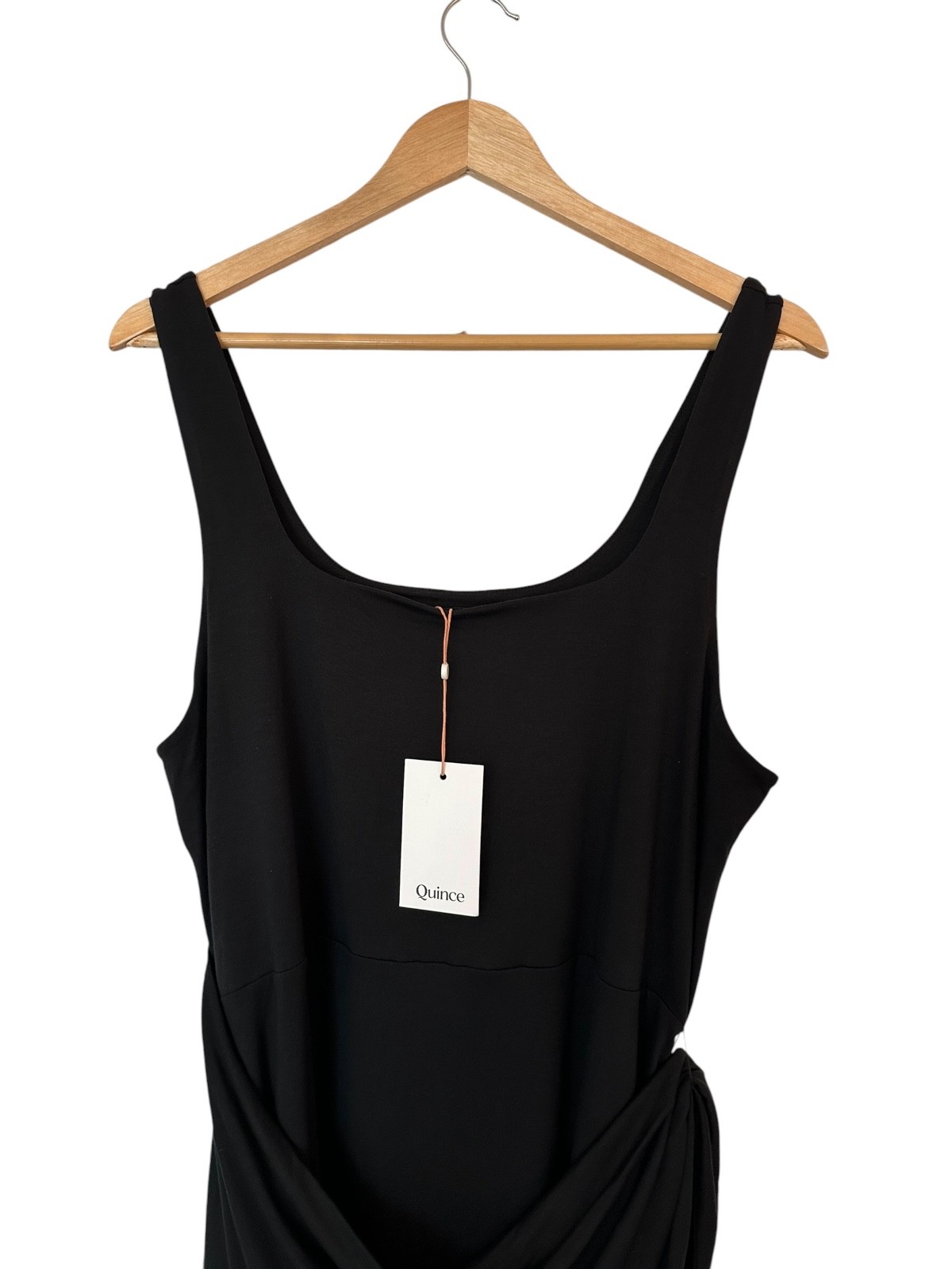 NEW Quince Tencel Jersey side tie Midi Dress Black XL Clean Girl Everyday LBD