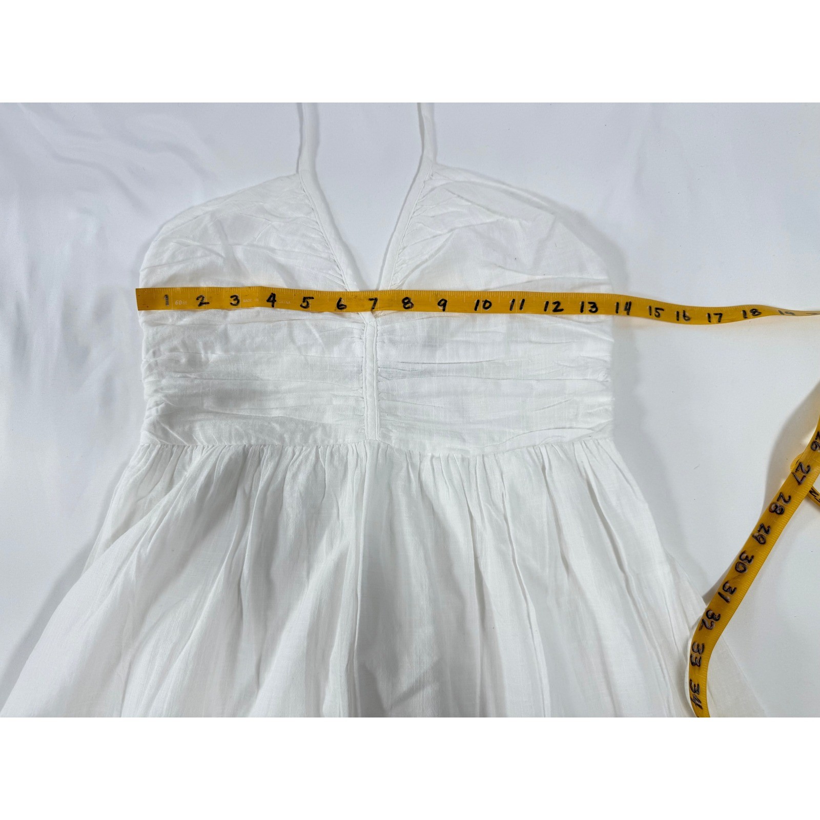 Fab’rik White Halter Mini Dress Ruched Smocked Back Cotton Size S A1516-FAB