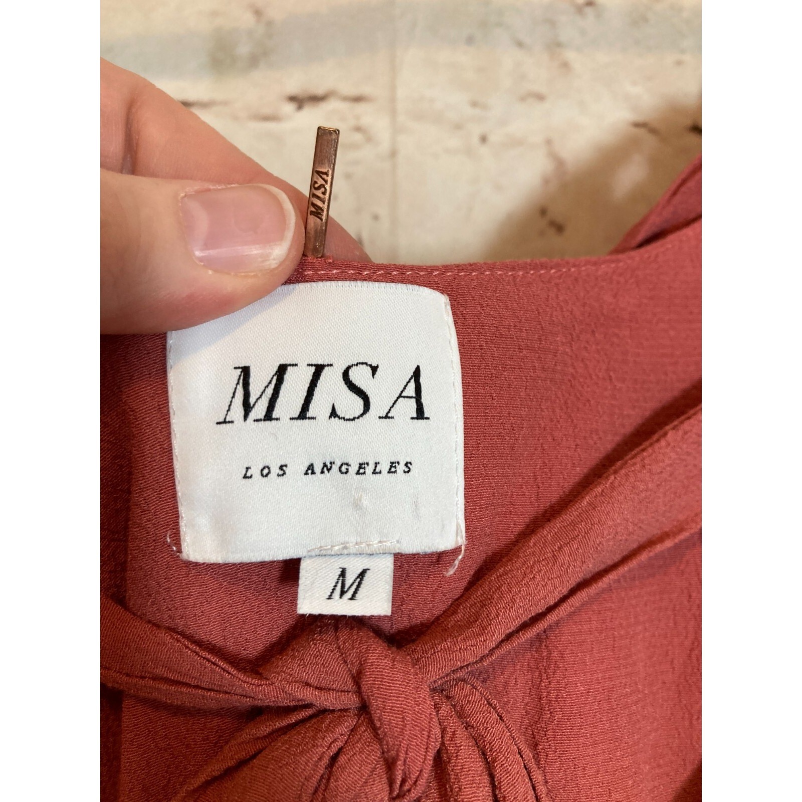 MISA L.A. Dress Womens Medium Salmon Pink Ruffle Double Tie Back Boho Hippie