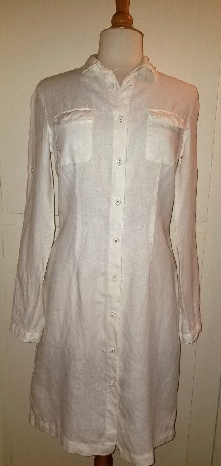 0039 italy Ivory Linen Shirt Dress, S