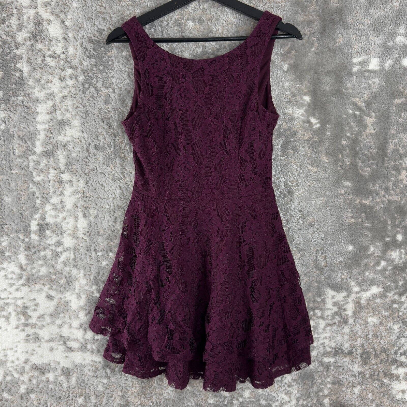 Speechless Juniors Size 5/M Floral Sleeveless Lace Flare Mini Dress Purple Zip