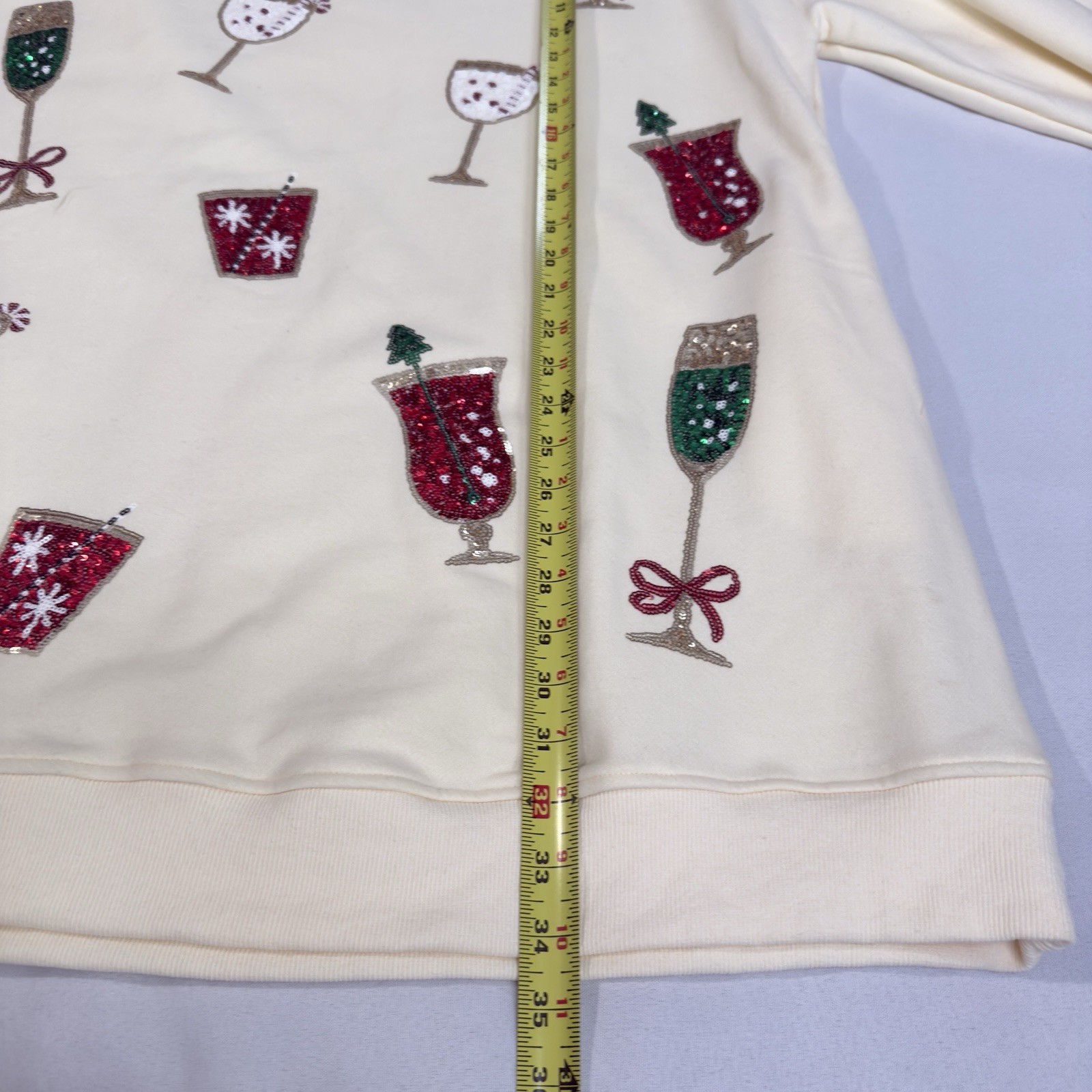 Fantastic Fawn L Sequin Christmas Drink Applique Pullover Sweatshirt Mini Dress
