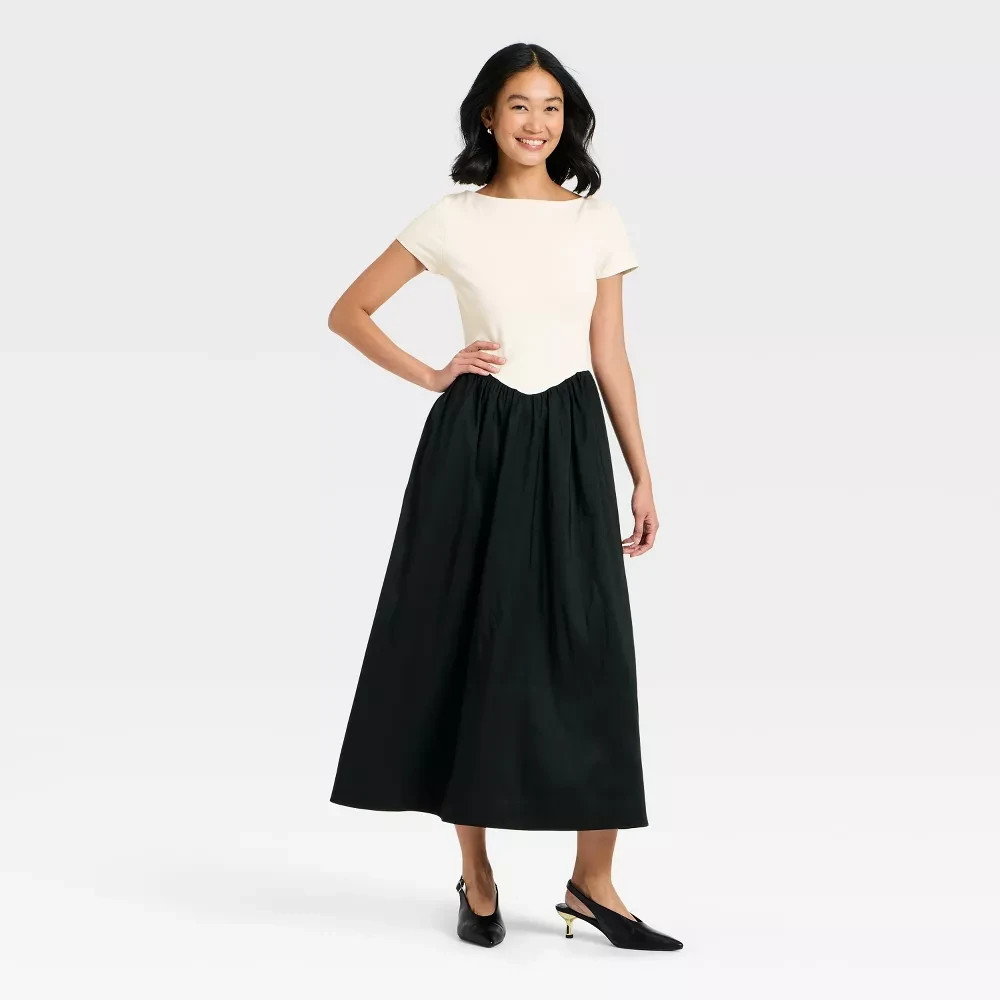 Women’s Short Sleeve Backless Knit Maxi Dress – A New Day Cream/Black XL