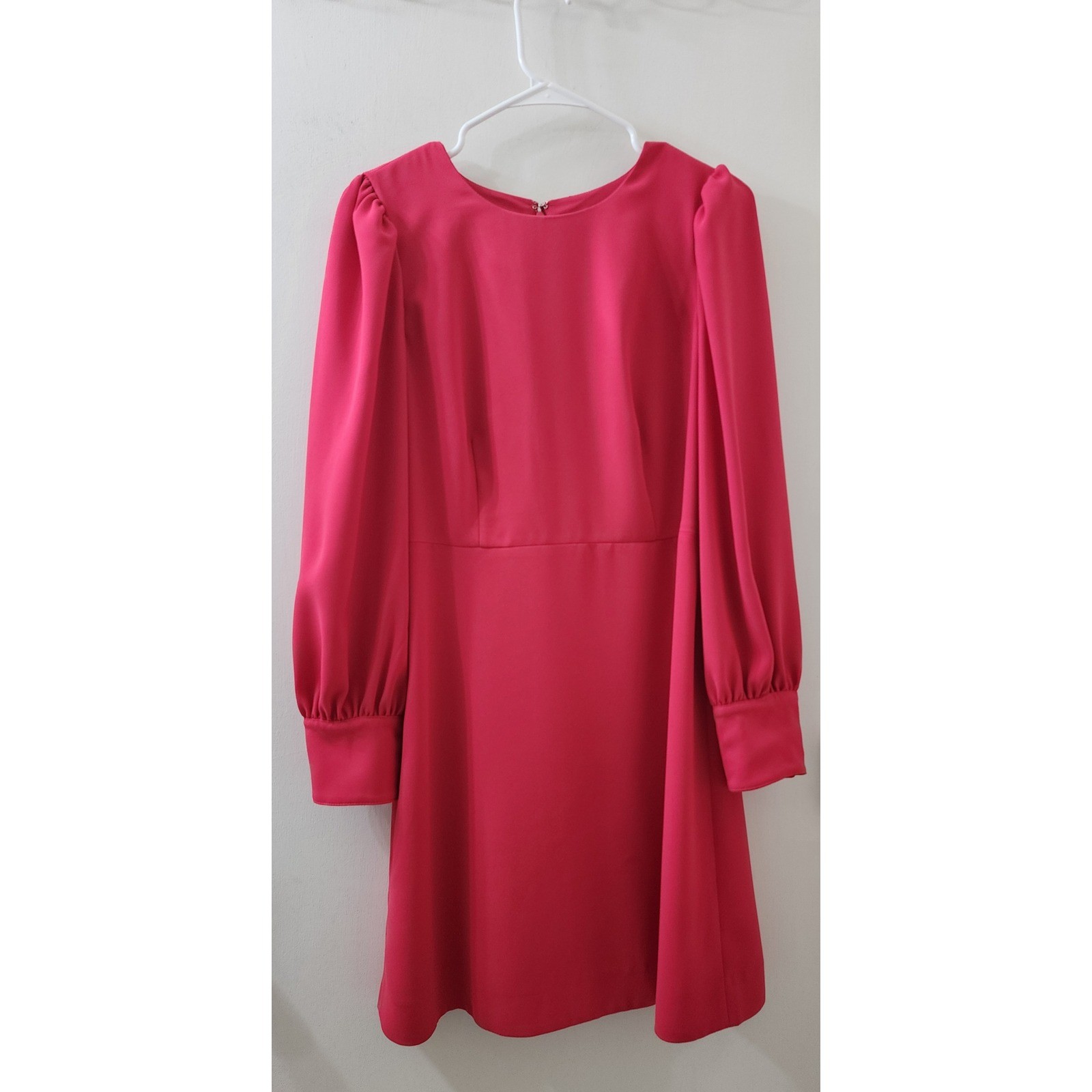 J.Crew Pink Long Sleeve Mini Dress Button Cuff A-Line Round Neck Fuchsia