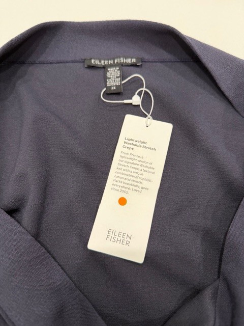 NWT! EILEEN FISHER $248 2X Navy Stretch Crepe Dress Mach Wash 4 Season Mfg USA