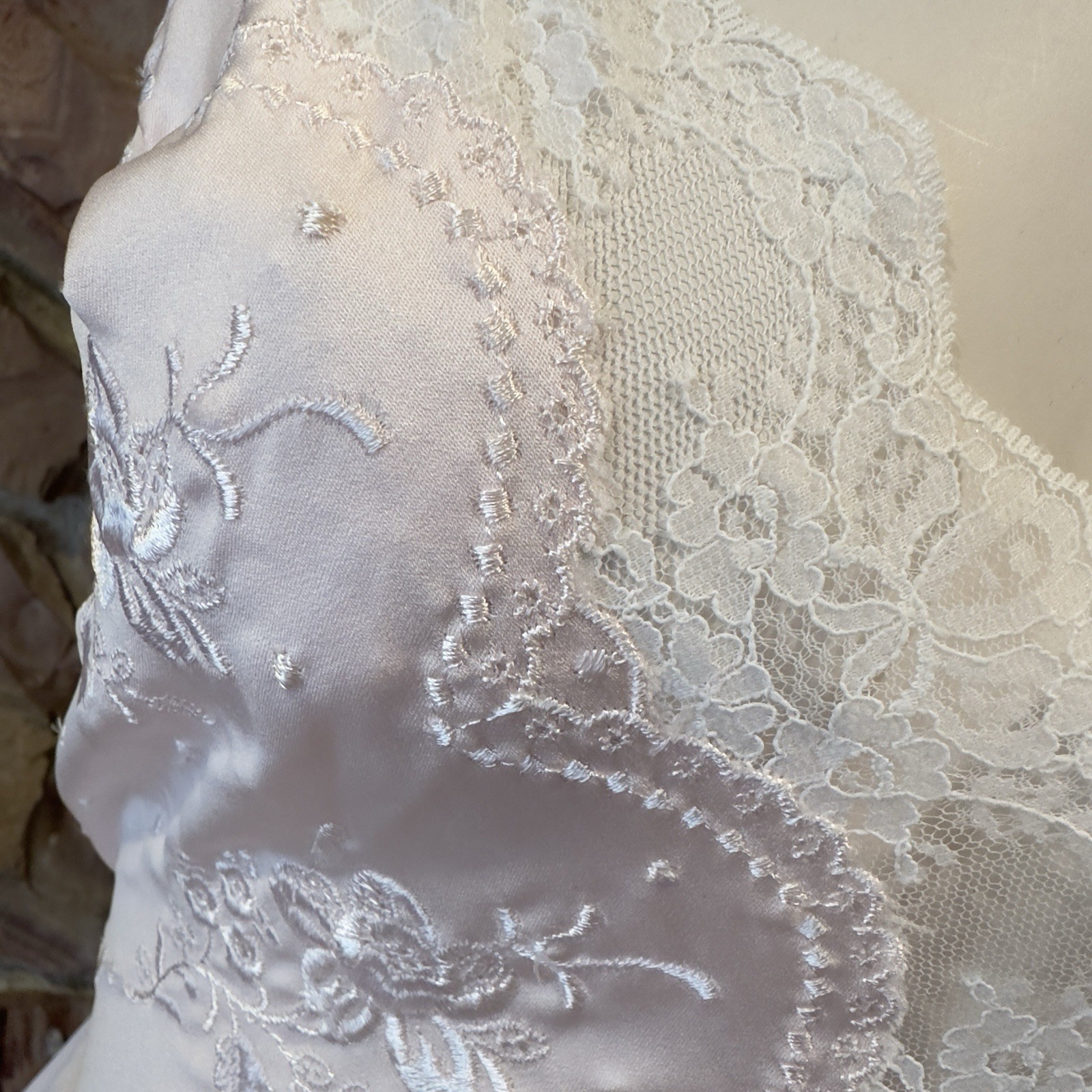 Vintage Miss Dior Slip Dress pink Polyester Embroid Lace USA Gown Lingerie S