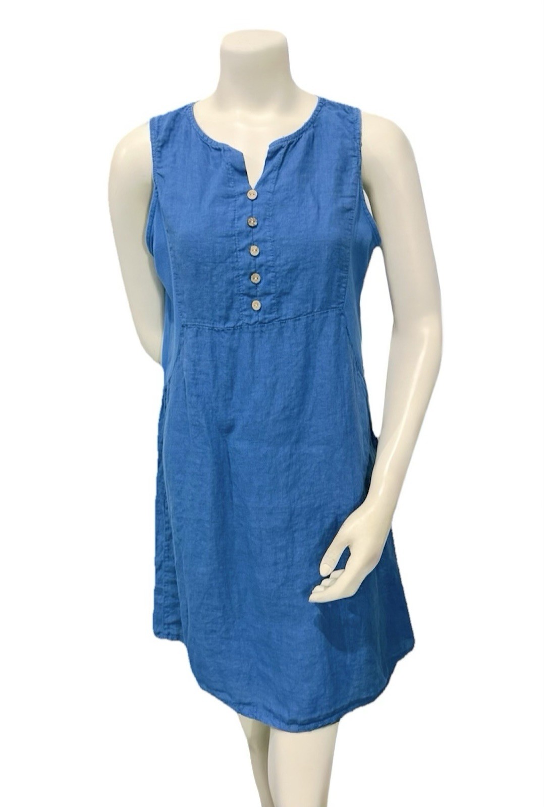 Terzo Millennio Italian Linen Shift Dress L Blue Sleeveless Made in Italy