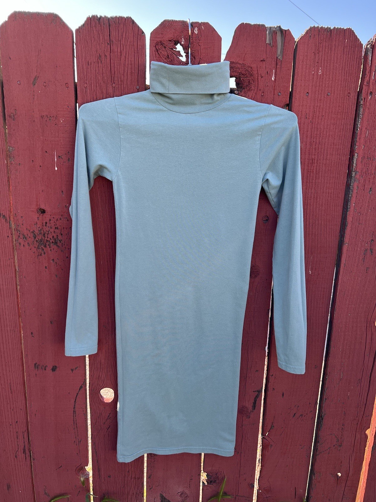 American Apparel Turtleneck Long Sleeve Mini Dress Green Bodycon Indie Sleaze