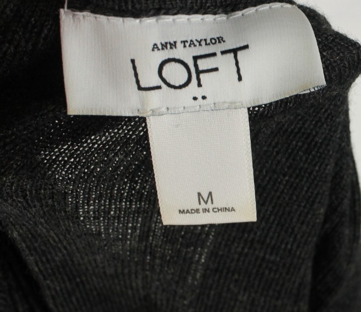{ANN TAYLOR LOFT} Sweater Dress Gray sz. M Pleated Blouson Wool Blend Stretch