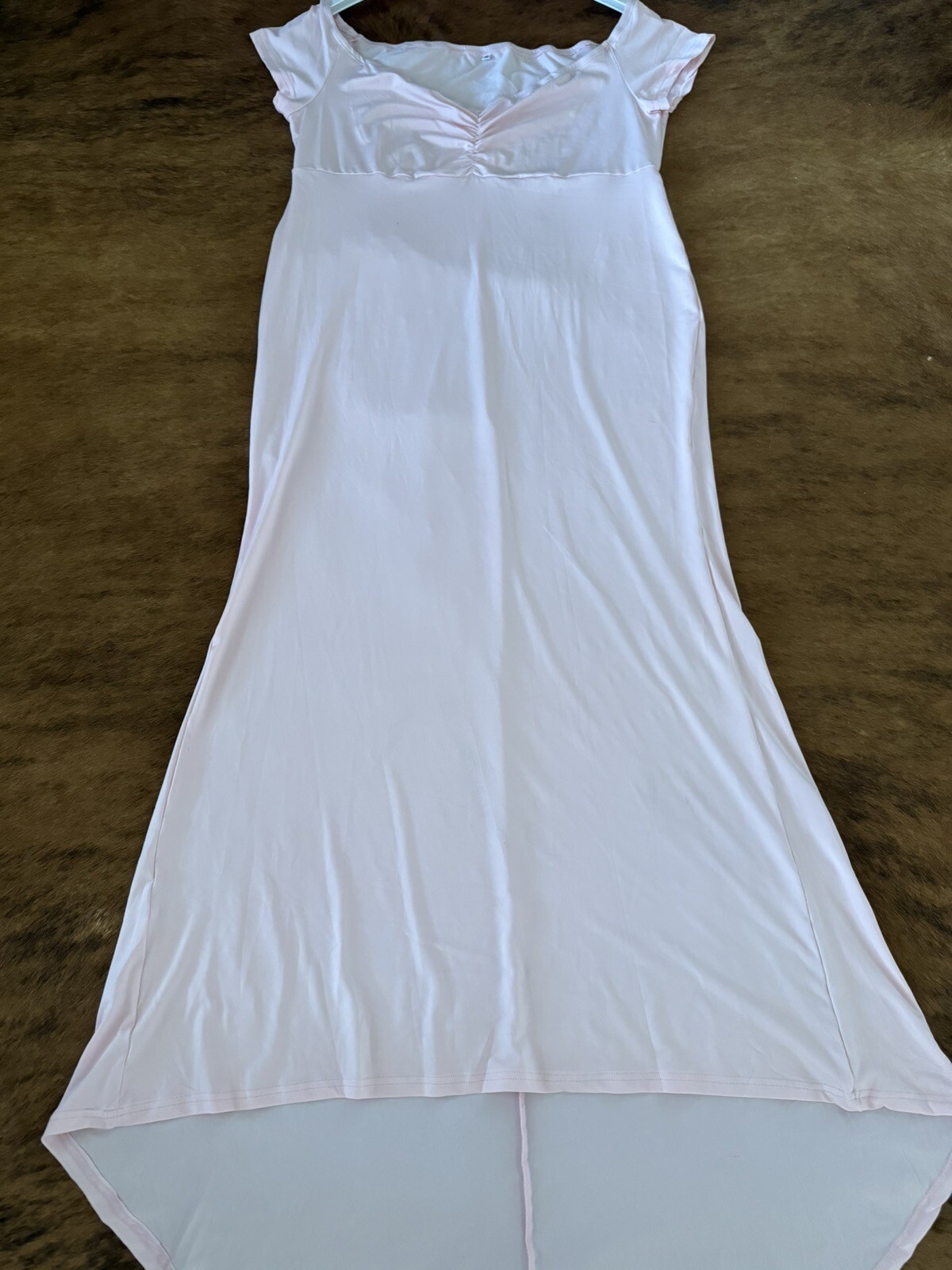 Maternity Baby Shower dress Off Shoulders short Sleeves high low Hem pink