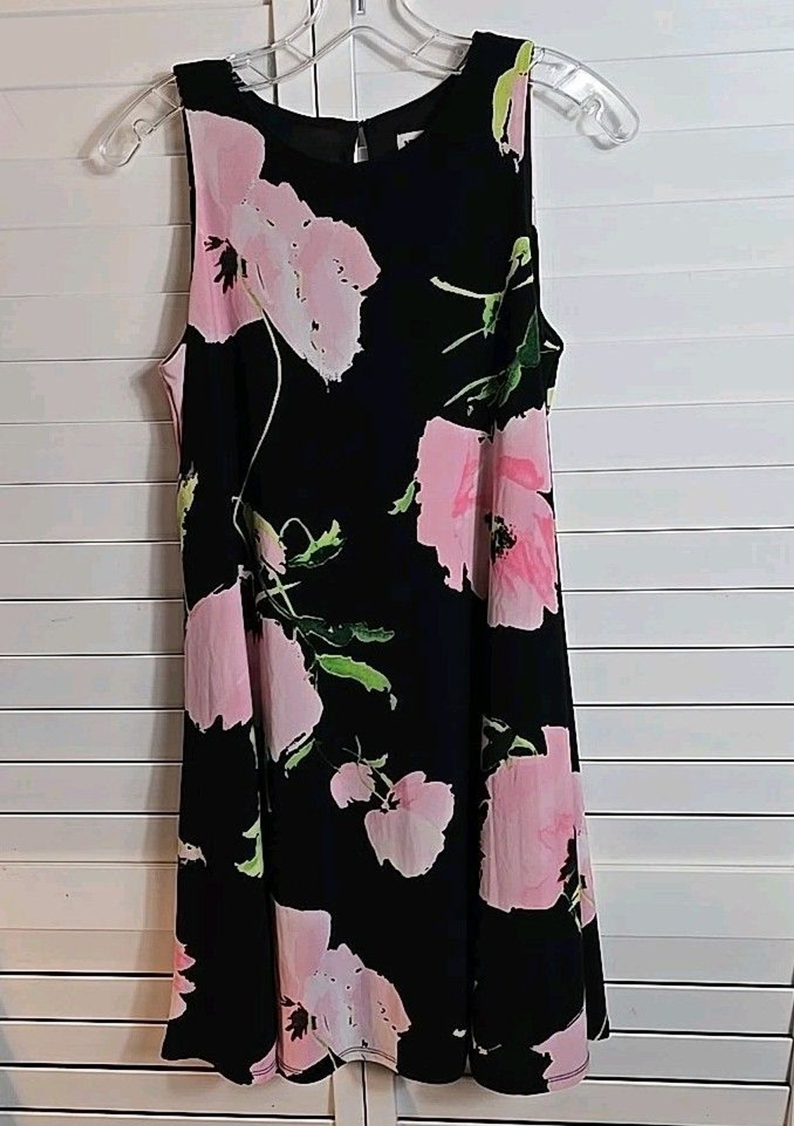 Anne Klein Womens Dress Size 4 Black Pink Floral Sleeveless Lined Midi Dress