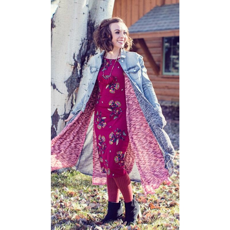 LuLaRoe Julia Knit Knee-Length Half Sleeve Casual Stretch Everyday Dress Red S