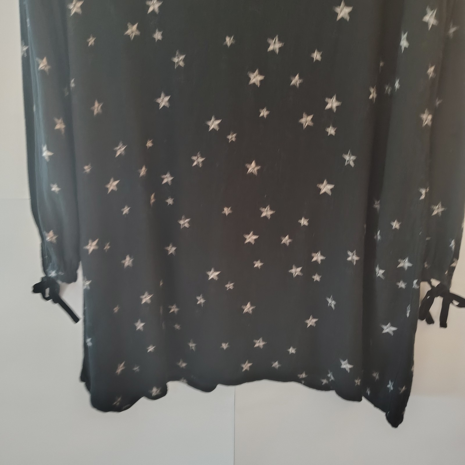 Mossimo Mini Shift Dress M Black Celestial Stars Ruffle Velvet Trim Witchy Goth