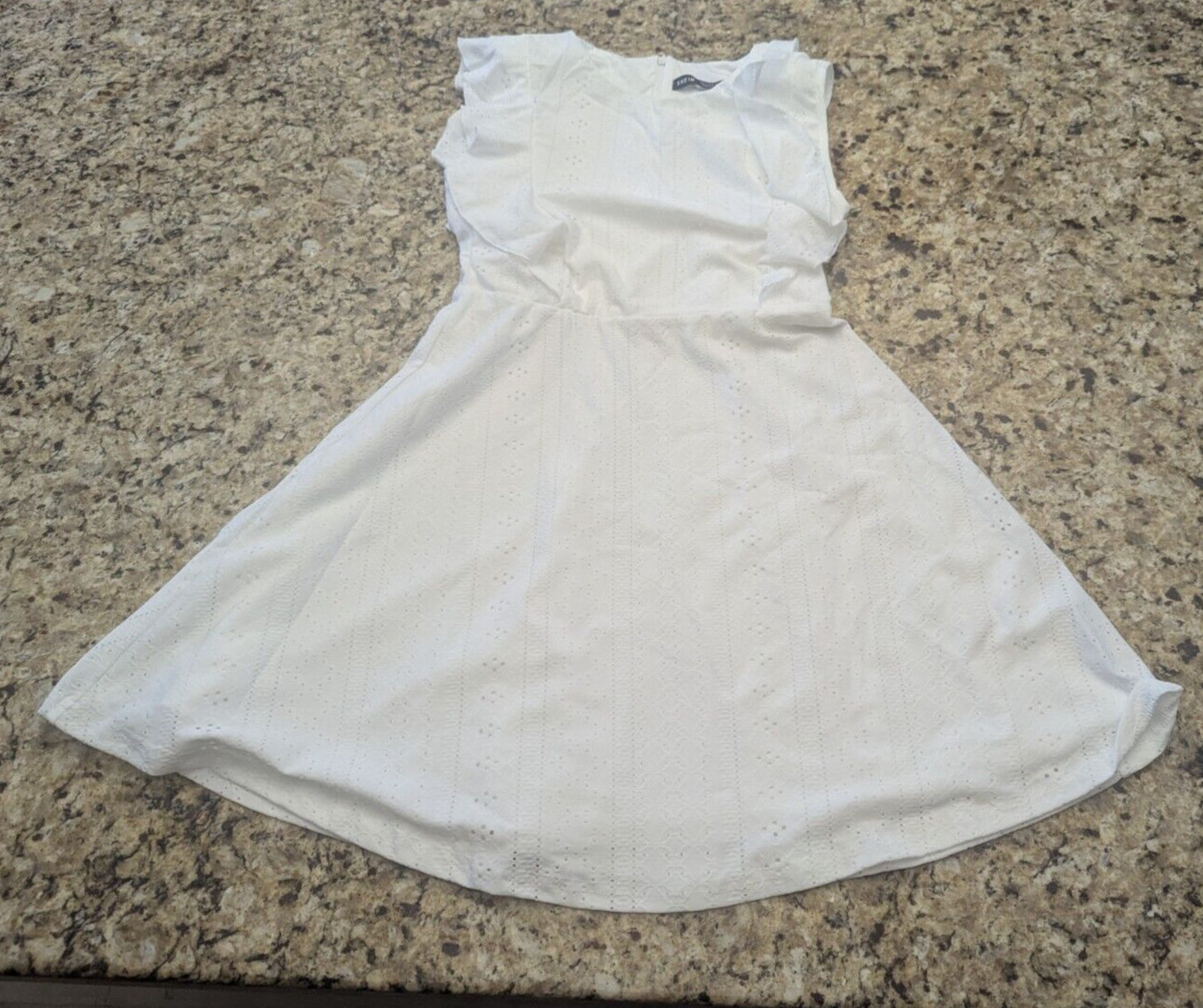 Shein Women’s Solid Color Hollow Out Embroidery Dress Ruffled Hem White size S
