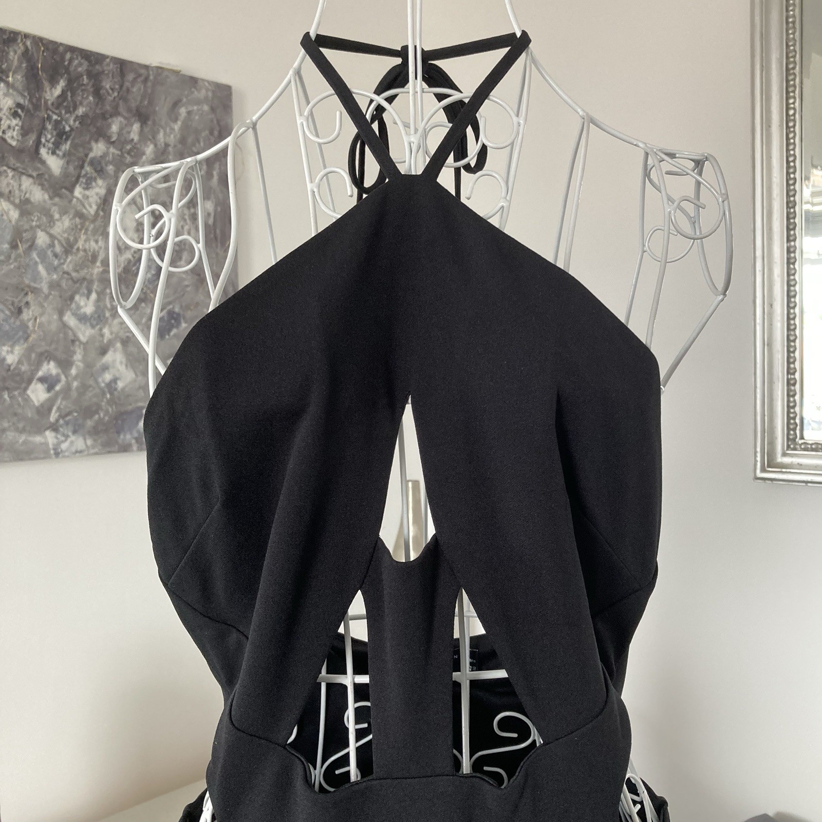 Black Halter Neck Cut Out Detailing Open Back Front Side Split Midi Dress 14 P