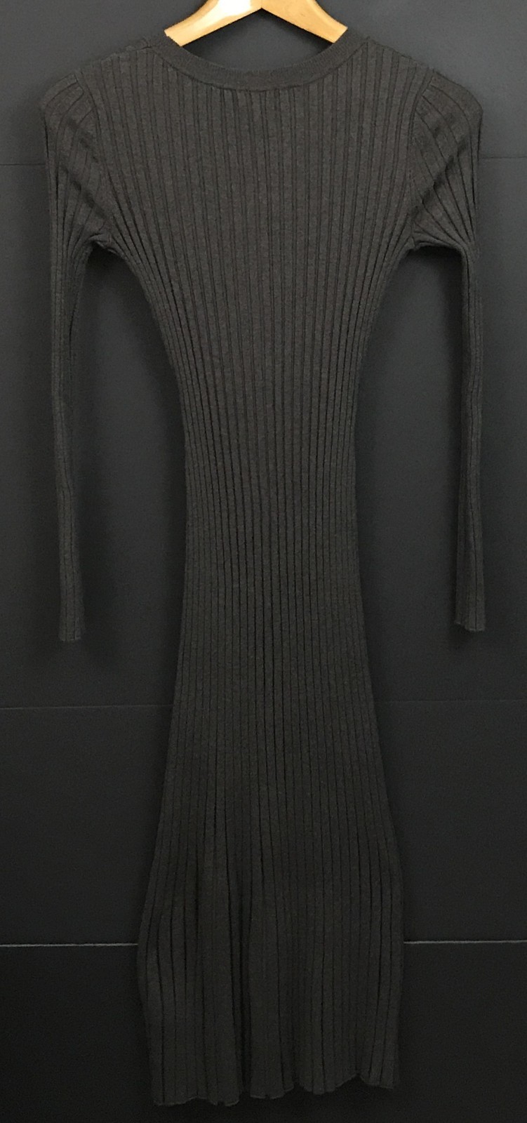 Quince Cotton Cashmere Ribbed Long Sleeve Crew Midi Dress Mocha Heather Size XS