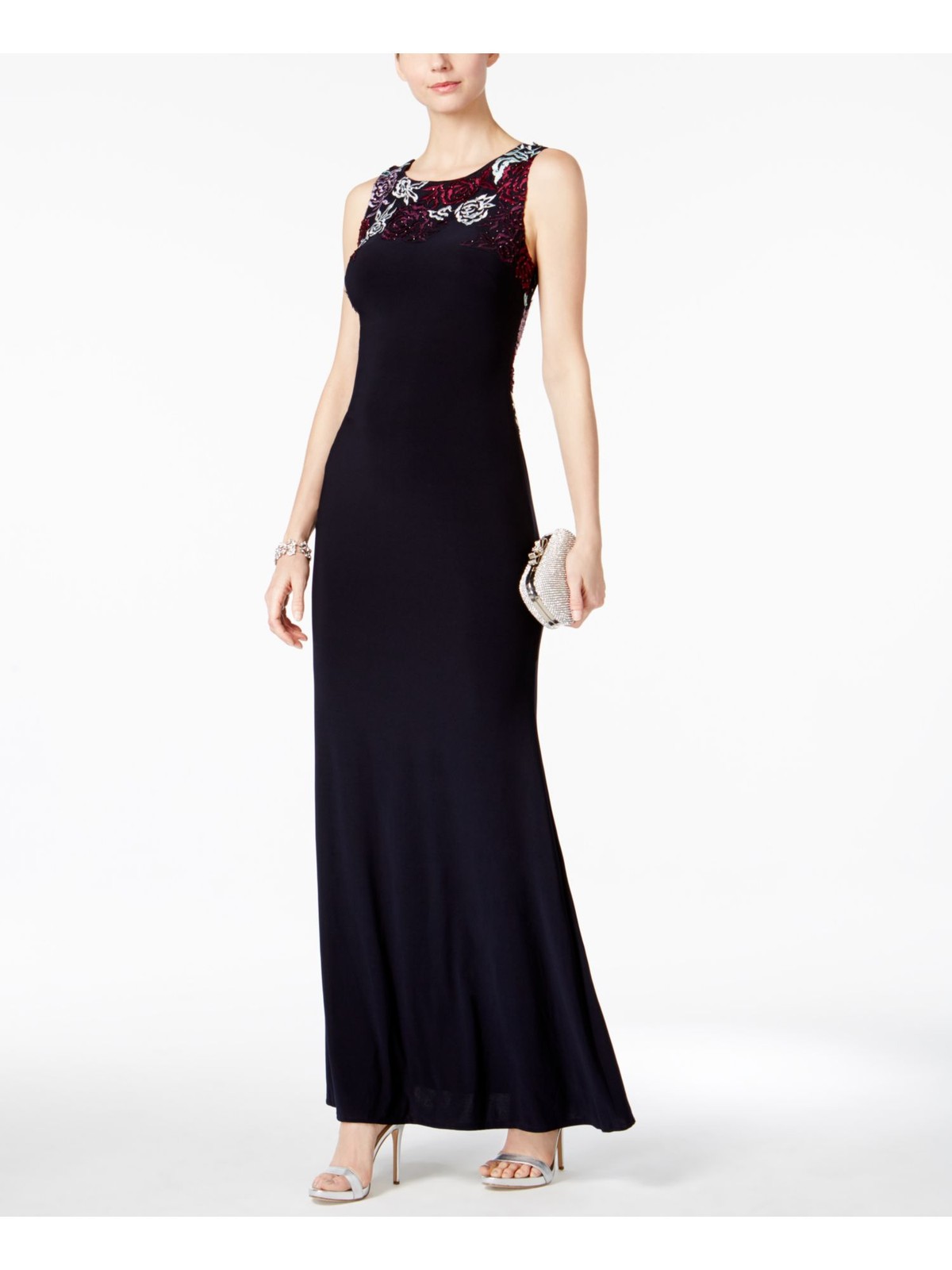 BETSY & ADAM Womens Black Illusion Back Sleeveless Formal Sheath Dress 2