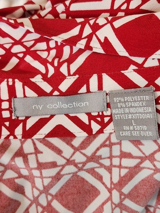 NY Collection Red and White Print Wrap Dress Size Large