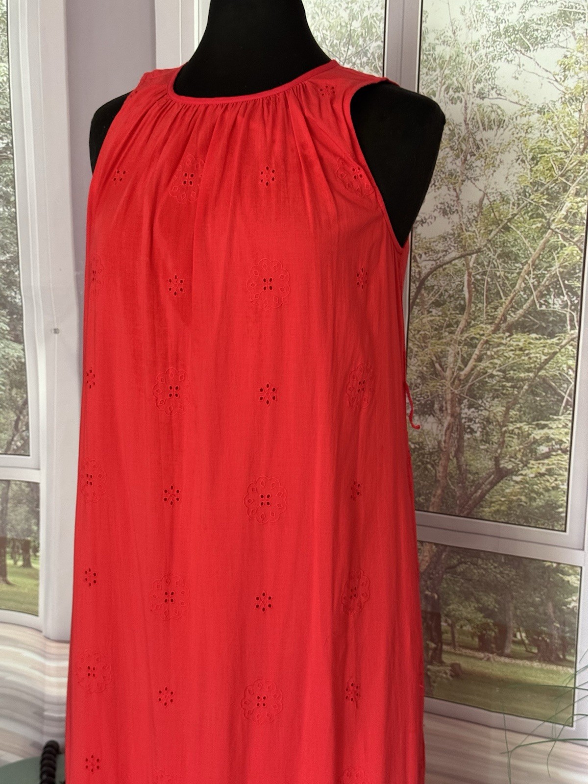Destination 365 Red Cotton Eyelet Midi Dress,XS, NWOT