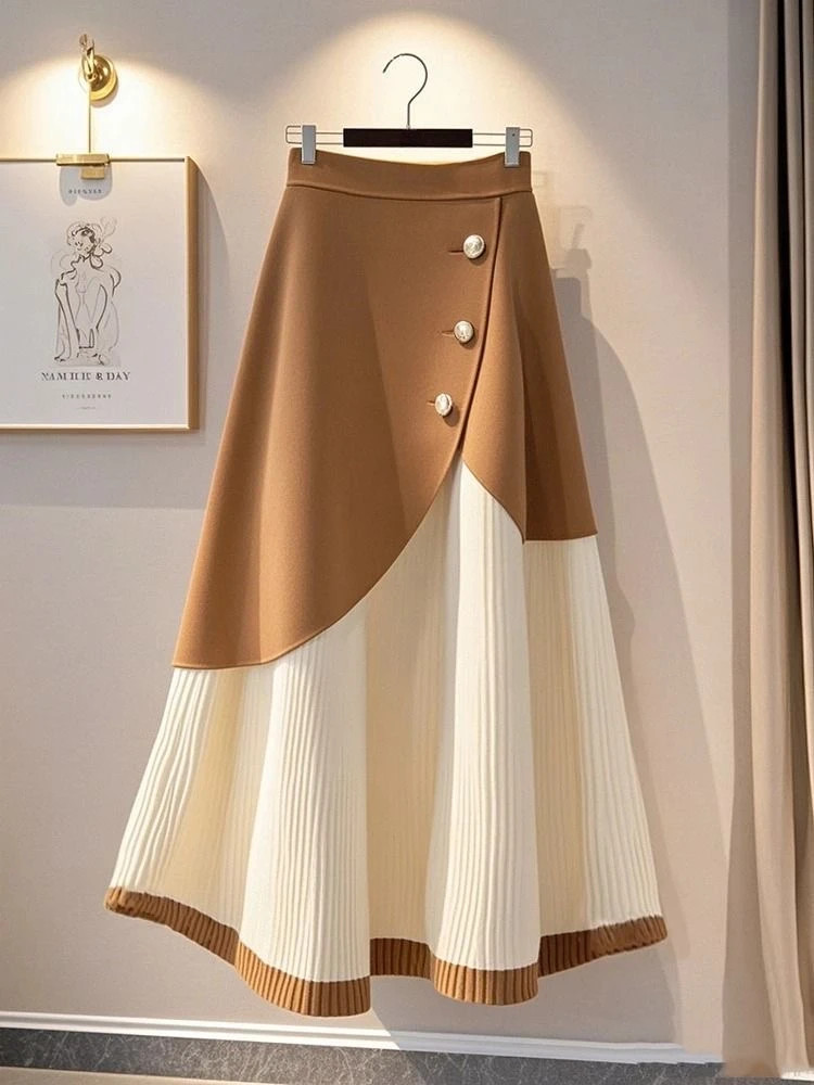 Elegant High Waist Sliming A-line Skirt for Women Autumn/Winter High Waist Vinta