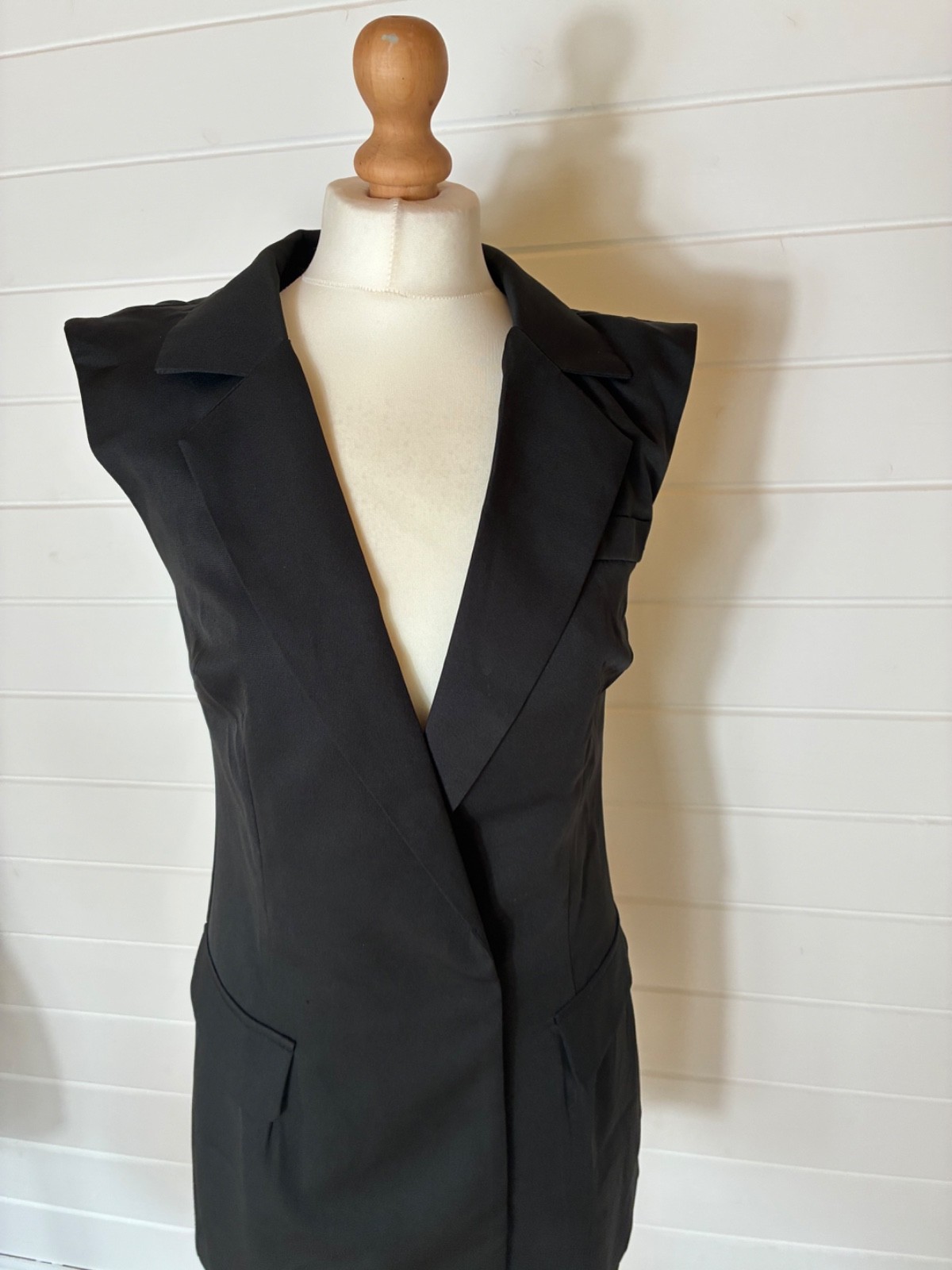 BLACK SLEEVELESS COAT DRESS DOUBLE BREASTED MINI EGO SIZE 10 PARTY COCKTAILS