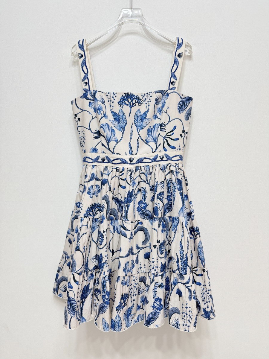 Self Portrait blue Printed fabric Strapless dress A-line skirt