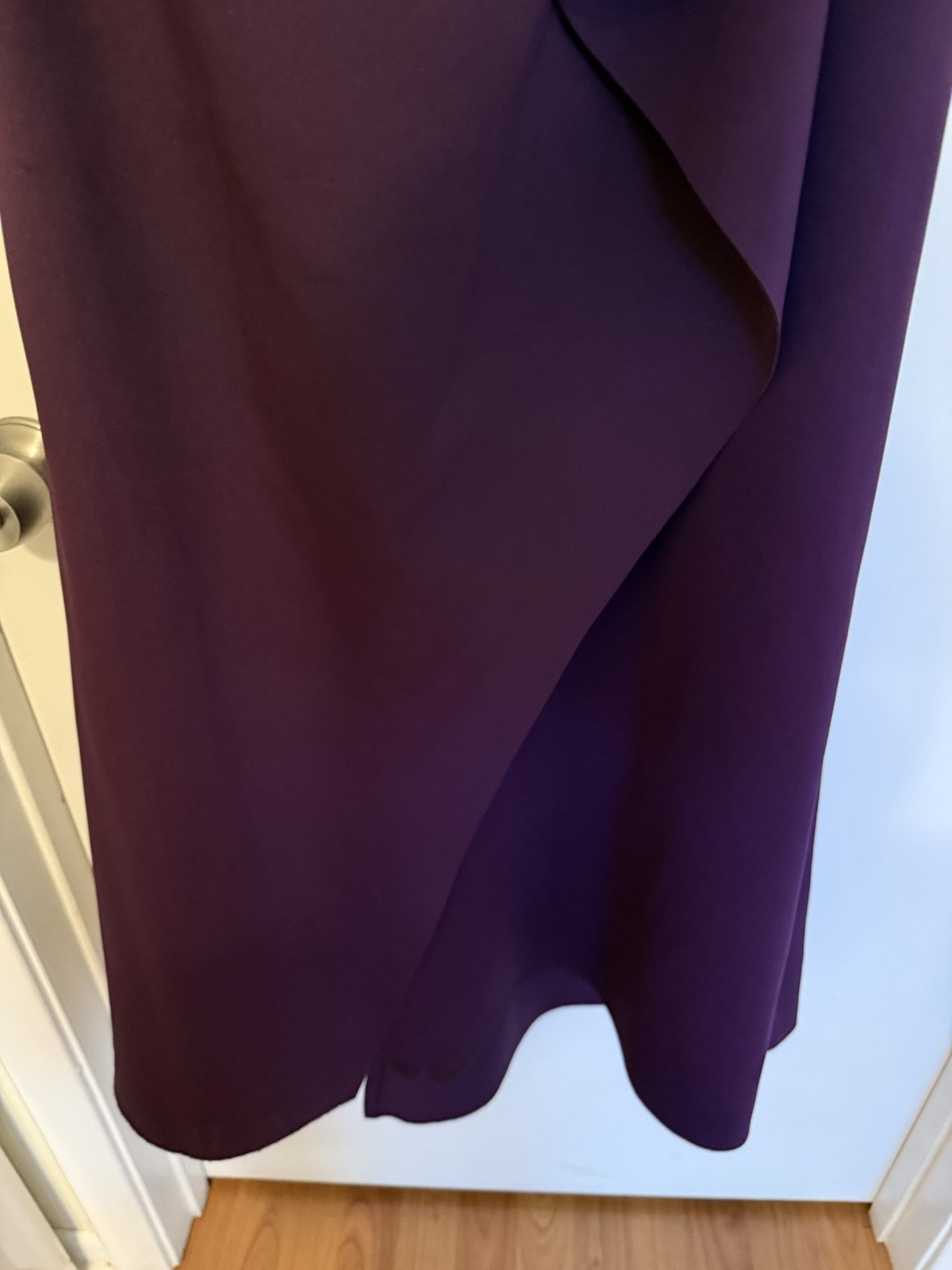 Xscape Purple Solid Off Shoulder Ruffle Ruched Long Formal Gown Dress 8