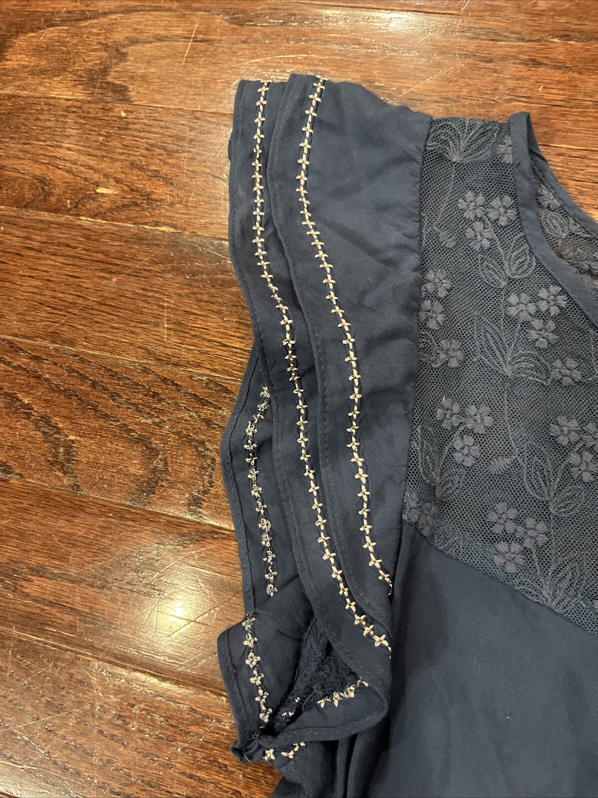Womens Moon Collection Blue Lace Ruffle Sleeve Dress Embroidered Lined Sz S