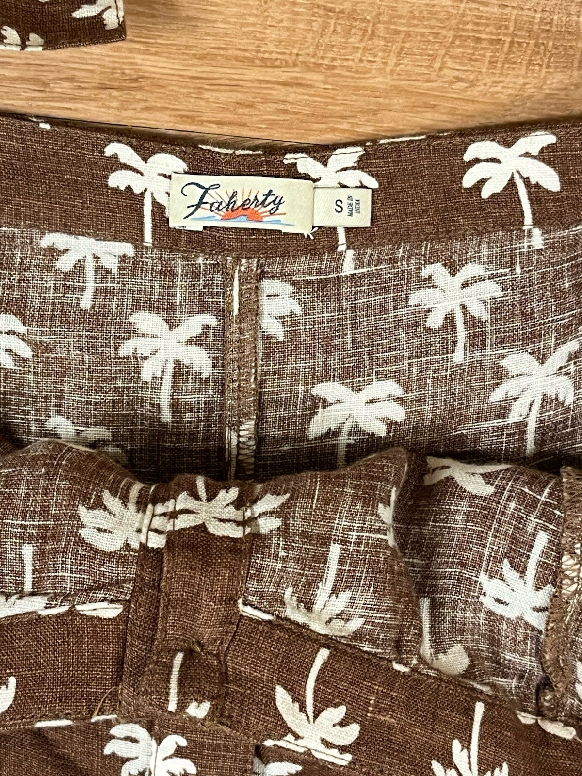 FAHERTY Kendall Palm Tree Maxi Dress Brown 100% Linen Size Small