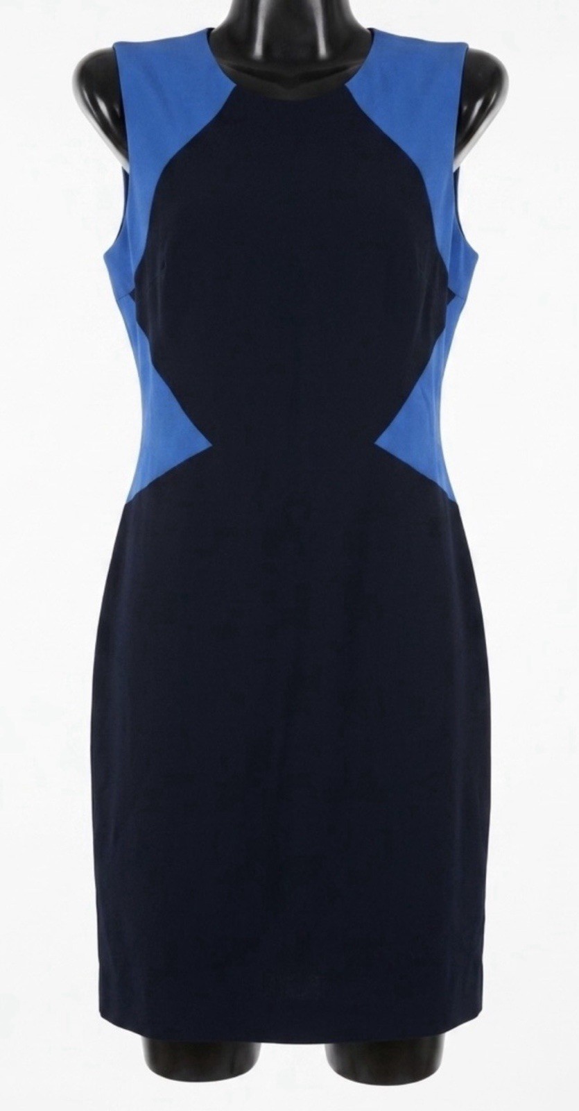 Calvin Klein Blue Black Colorblock Knit Sheath Dress 4 Sleeveless Lined Stretch