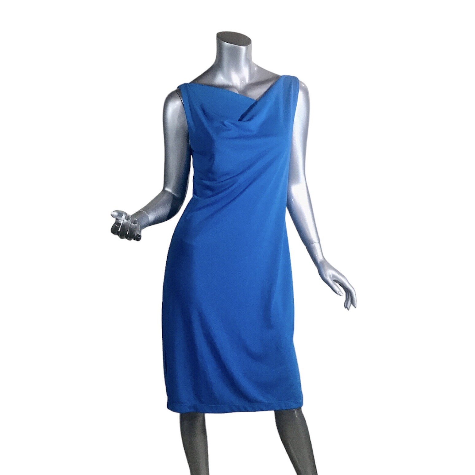 Express Women’s 7/8 Small Medium Draped Neck Sleeveless Midi Dress Blue