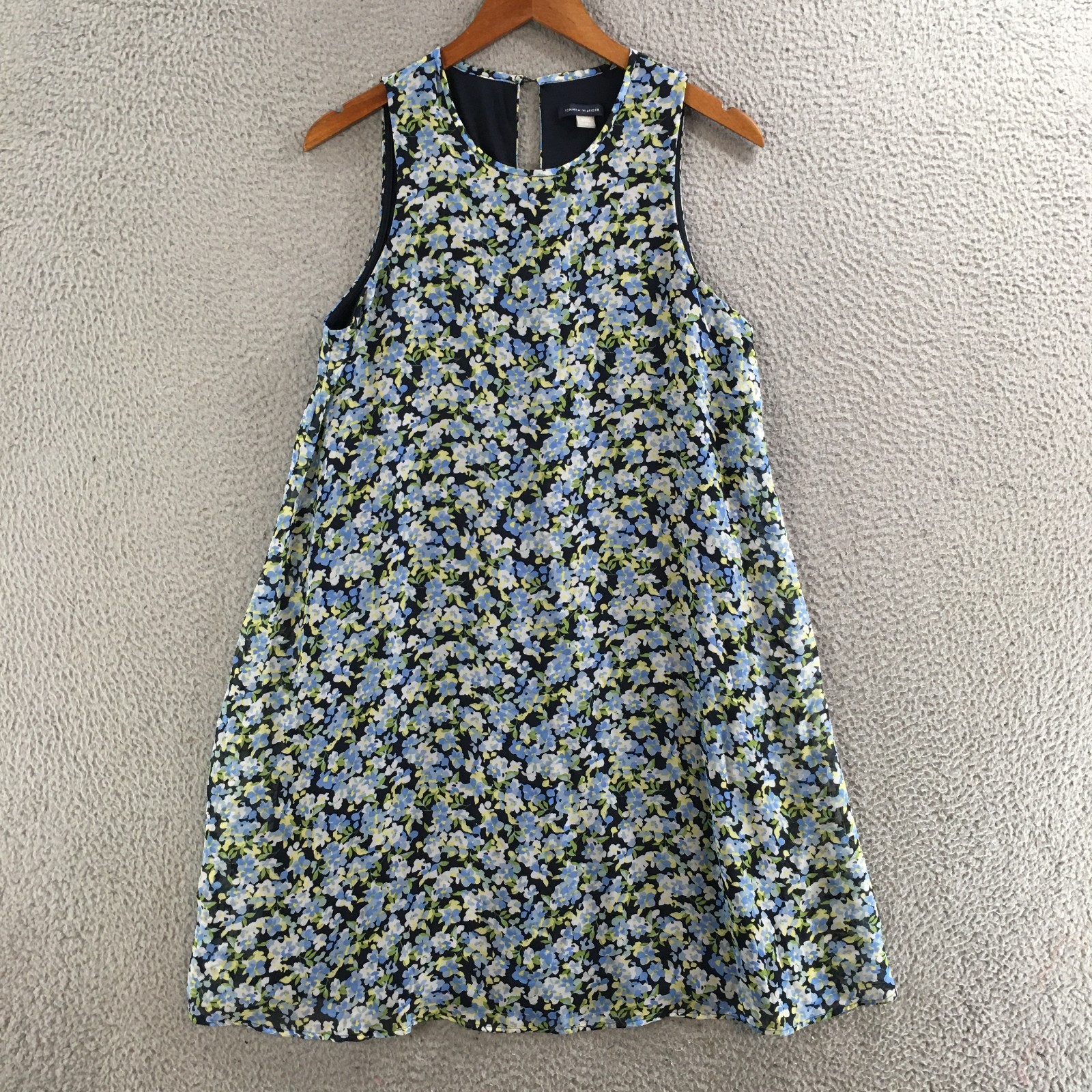 Tommy Hilfiger Trapeze Dress Womens 10 Sleeveless Key Hole Back Floral Blue