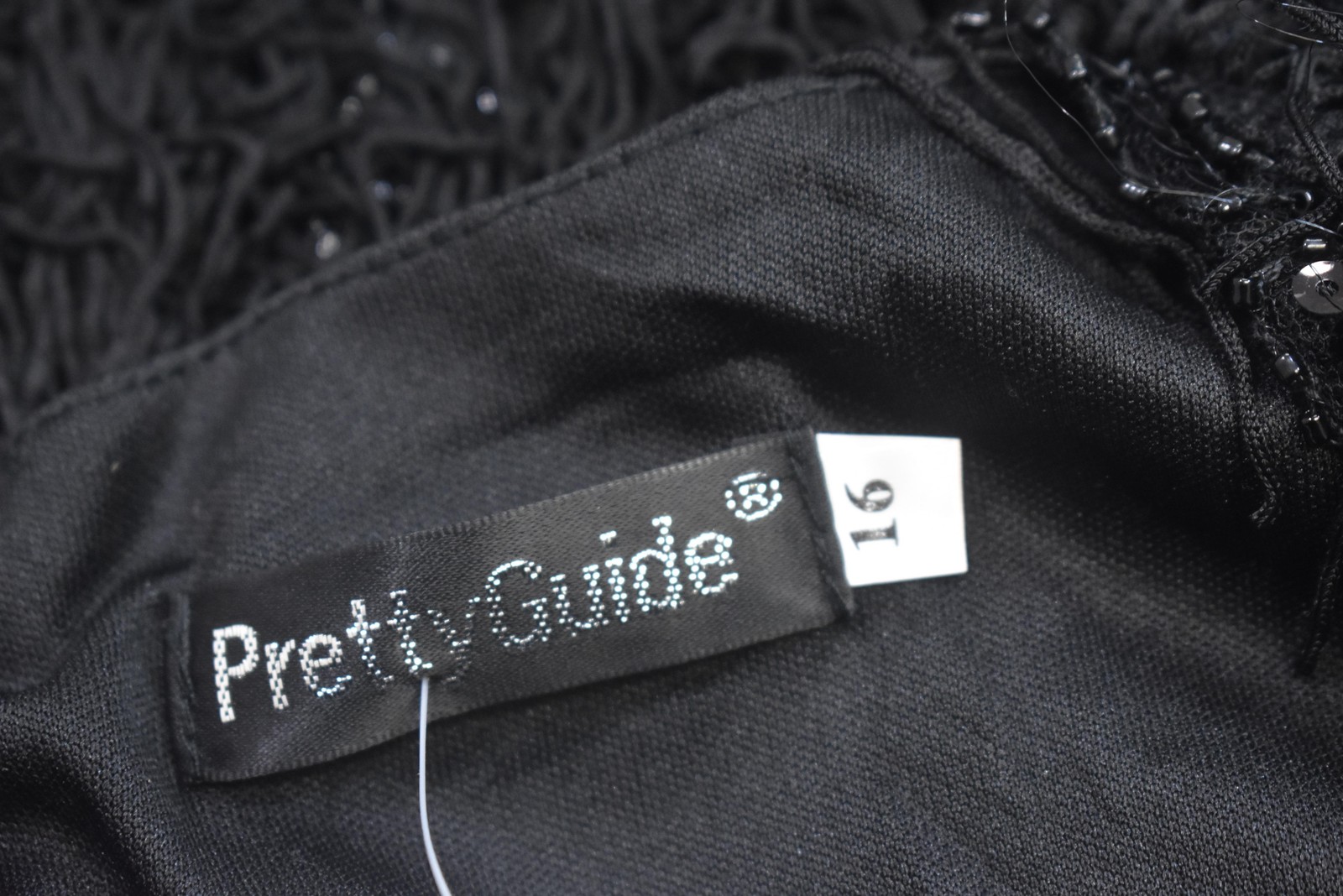 PrettyGuide Dress Womens 16 Black Sequin Fringe Mesh Short Sleeve Shift Party