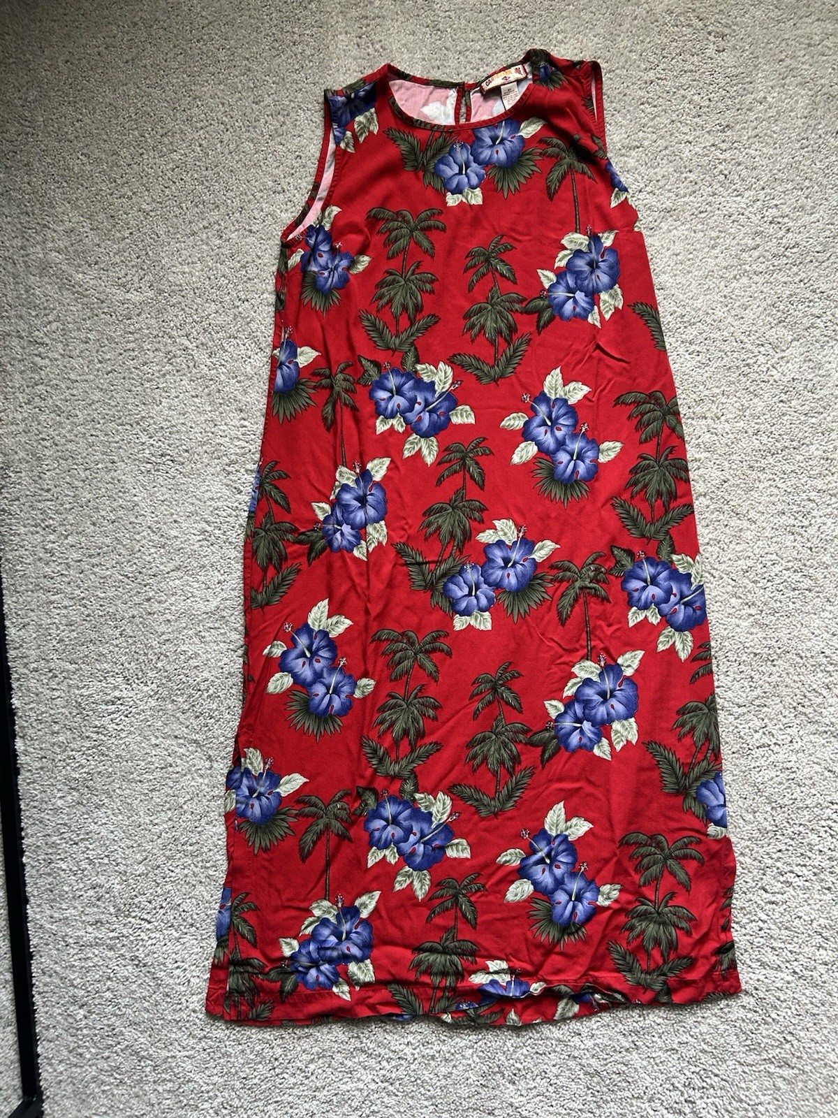 Caribbean Joe Tropical Hawaiian Flower Print Maxi Tank Dress Rayon 2XL XXL