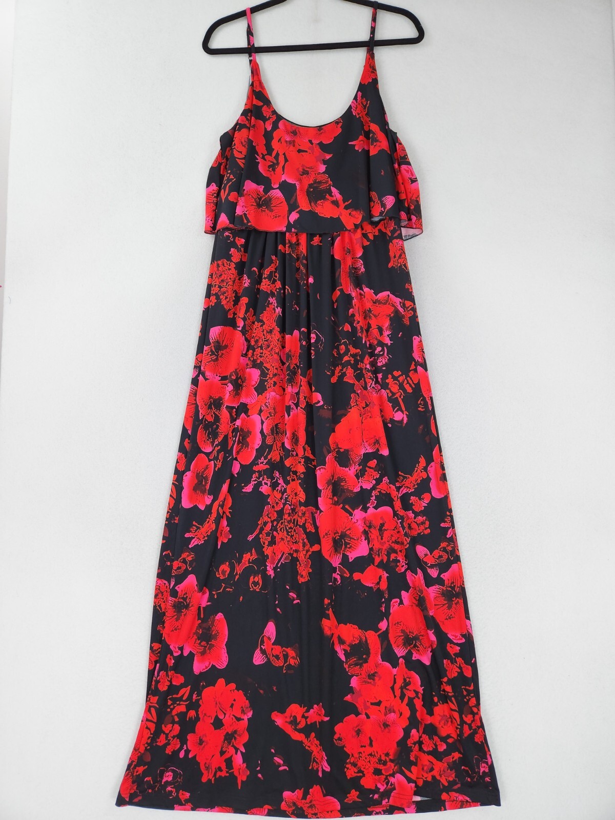 Buffalo Dress Womens Large Red Black Floral Festiva Maxi A Line Layered Tank NEW
