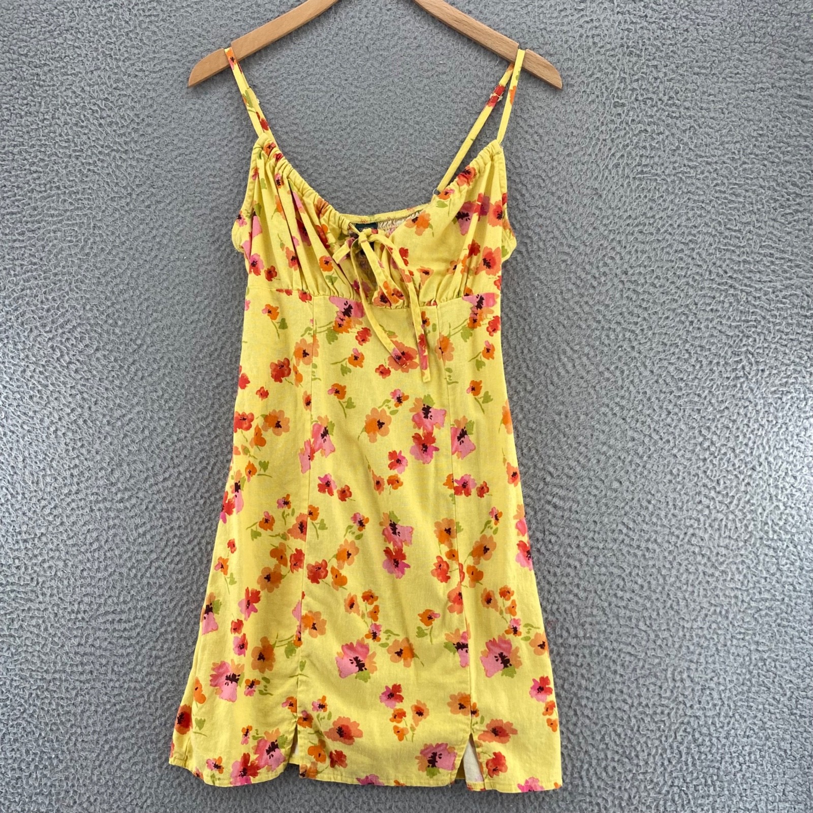 Wild Fable Dress Women Small Yellow Floral Linen Blend Sundress Cutout Sheath